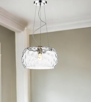 Homeroots Mystere 1-light Polished Chrome Pendant With Dimpled Glass Shade   398035