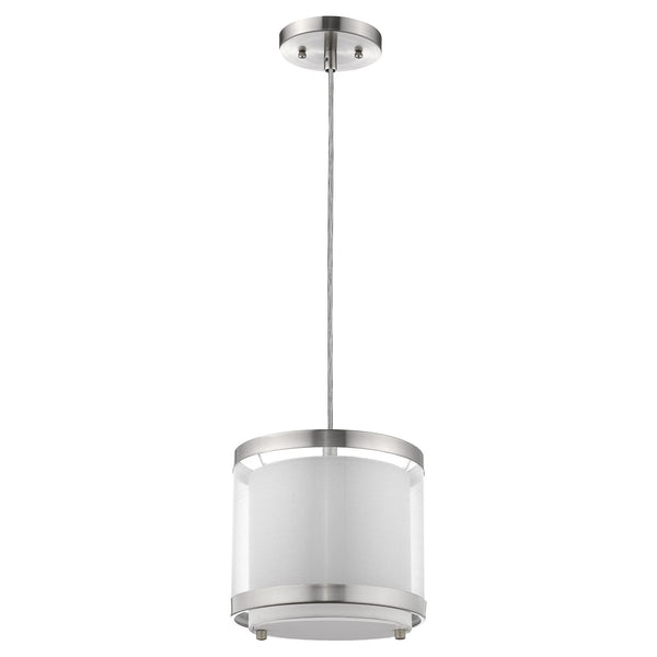 Homeroots White And Silver Hanging Light With Fabric Shade   398040