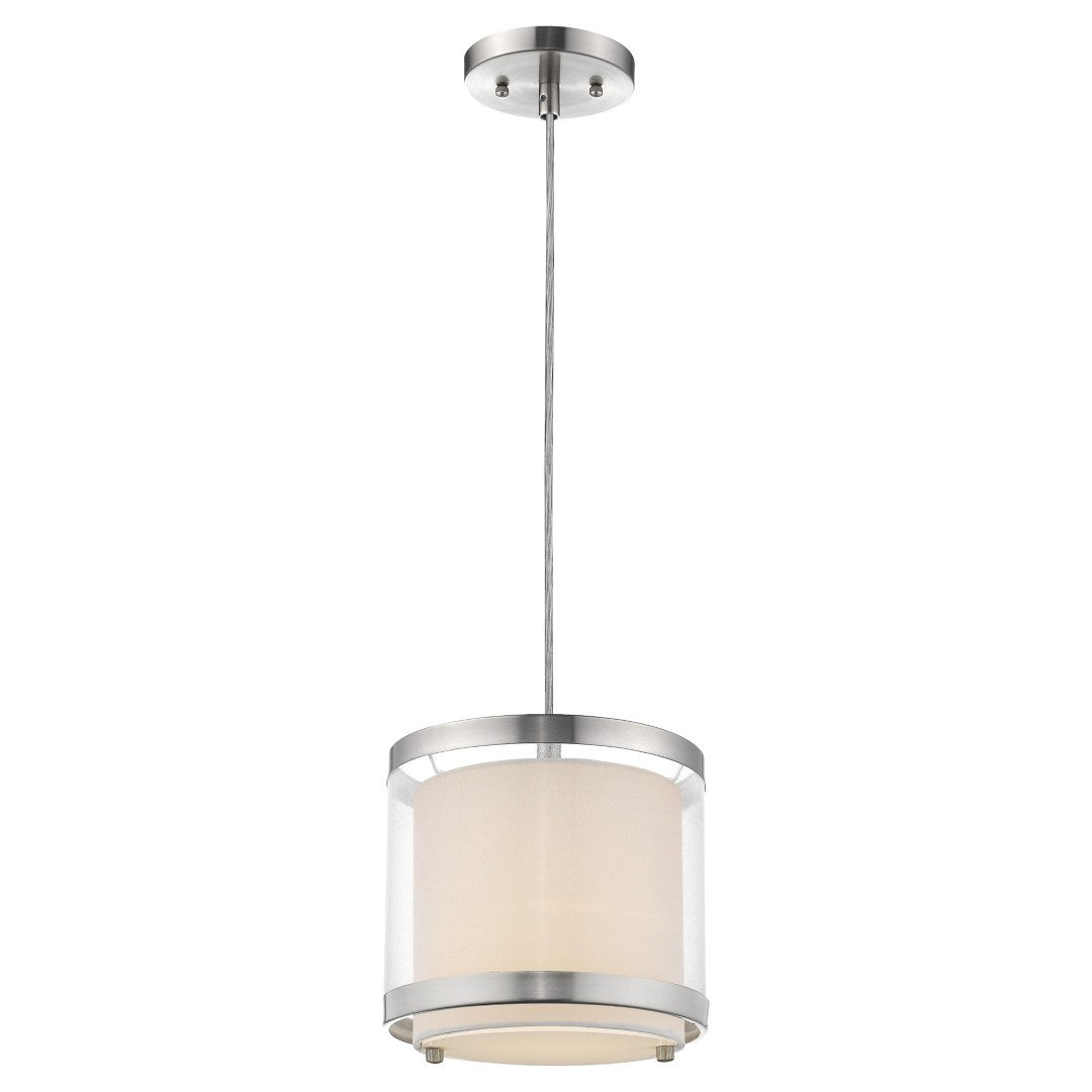 White Elegant Hanging Light Fixture with Dual-Layer Fabric Shade - Mod