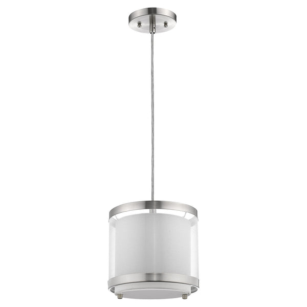 Homeroots White And Silver Hanging Light With Fabric Shade   398040
