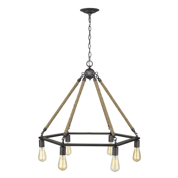 Homeroots Brown And Black Six Light Metal Dimmable Chandelier   398045