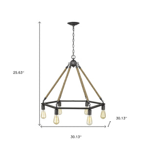 Homeroots Brown And Black Six Light Metal Dimmable Chandelier   398045