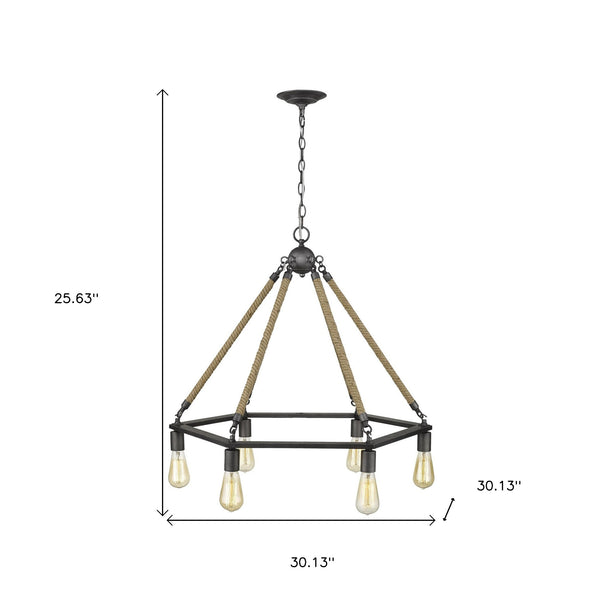 Homeroots Brown And Black Six Light Metal Dimmable Chandelier   398045