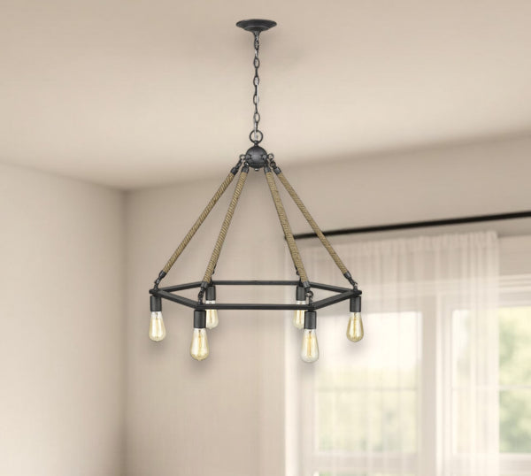 Homeroots Brown And Black Six Light Metal Dimmable Chandelier   398045