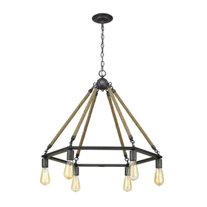 Homeroots Brown And Black Six Light Metal Dimmable Chandelier   398045
