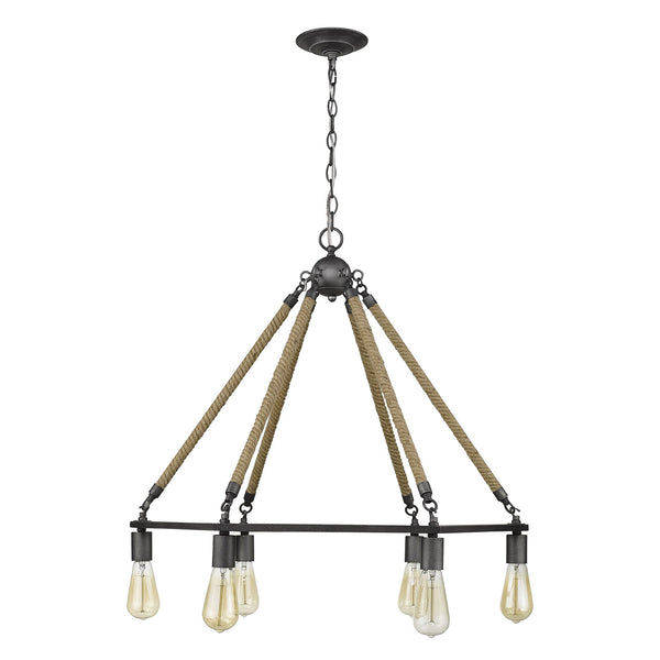 Homeroots Brown And Black Six Light Metal Dimmable Chandelier   398045