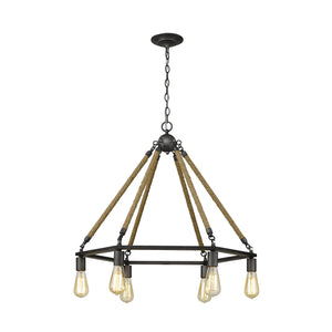 Homeroots Brown And Black Six Light Metal Dimmable Chandelier   398045