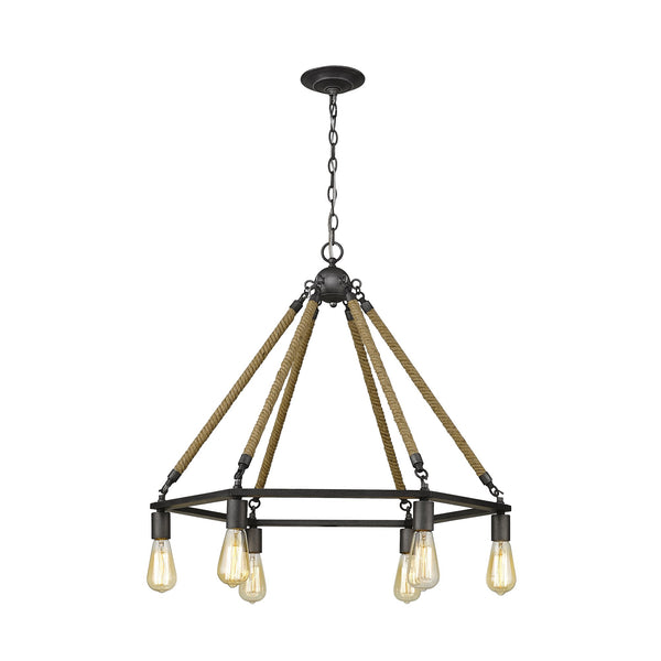 Homeroots Brown And Black Six Light Metal Dimmable Chandelier   398045
