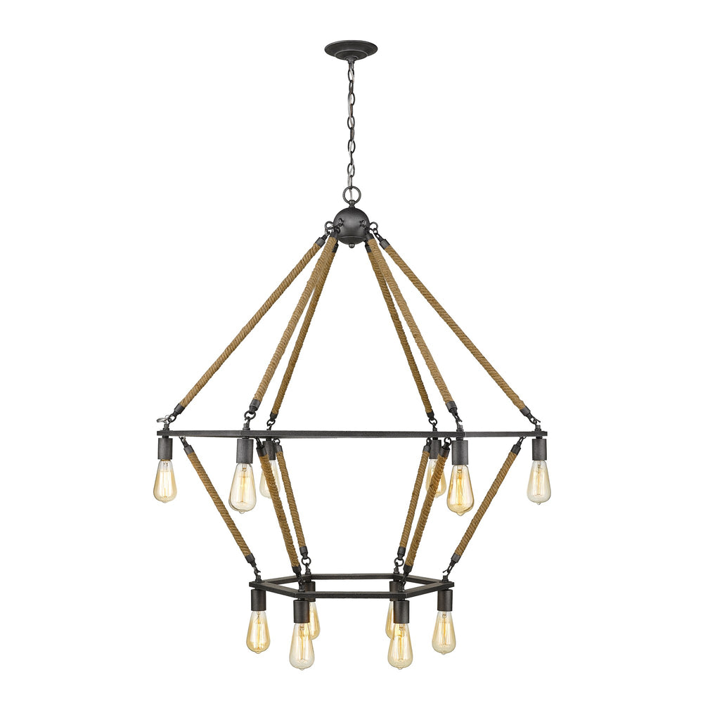 Homeroots Brown And Black Twelve Light Metal Dimmable Chandelier   398046