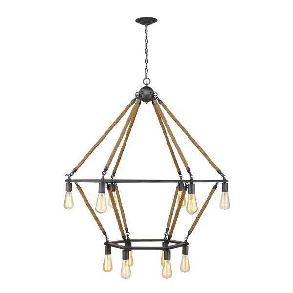 Homeroots Brown And Black Twelve Light Metal Dimmable Chandelier   398046