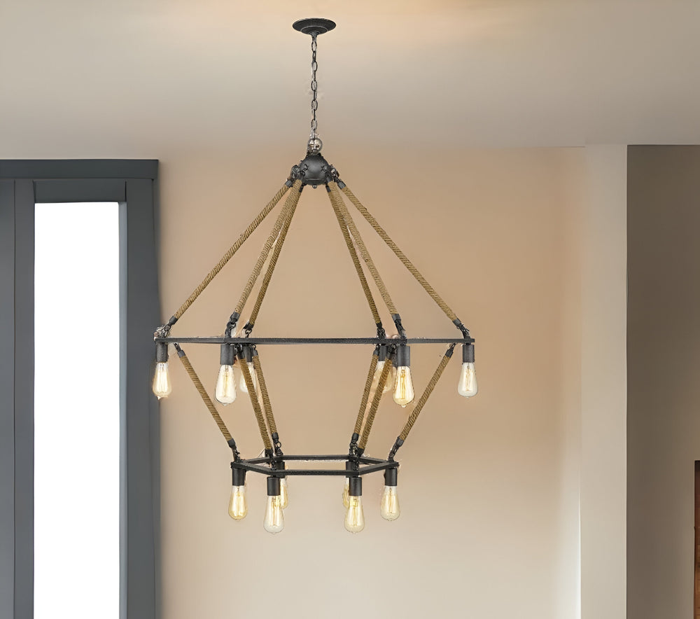 Homeroots Brown And Black Twelve Light Metal Dimmable Chandelier   398046
