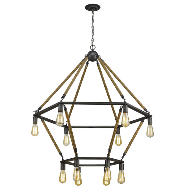 Homeroots Brown And Black Twelve Light Metal Dimmable Chandelier   398046