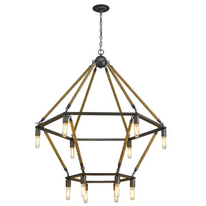 Homeroots Brown And Black Twelve Light Metal Dimmable Chandelier   398046