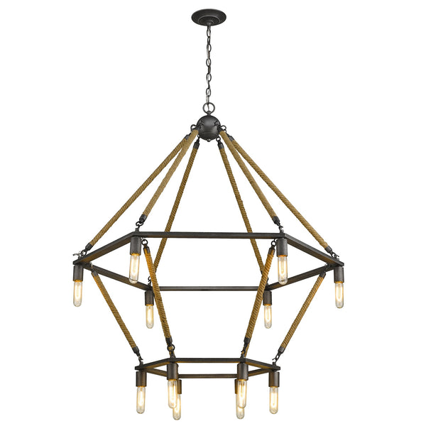 Homeroots Brown And Black Twelve Light Metal Dimmable Chandelier   398046