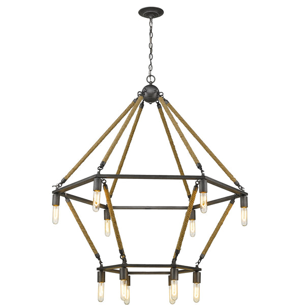 Homeroots Brown And Black Twelve Light Metal Dimmable Chandelier   398046