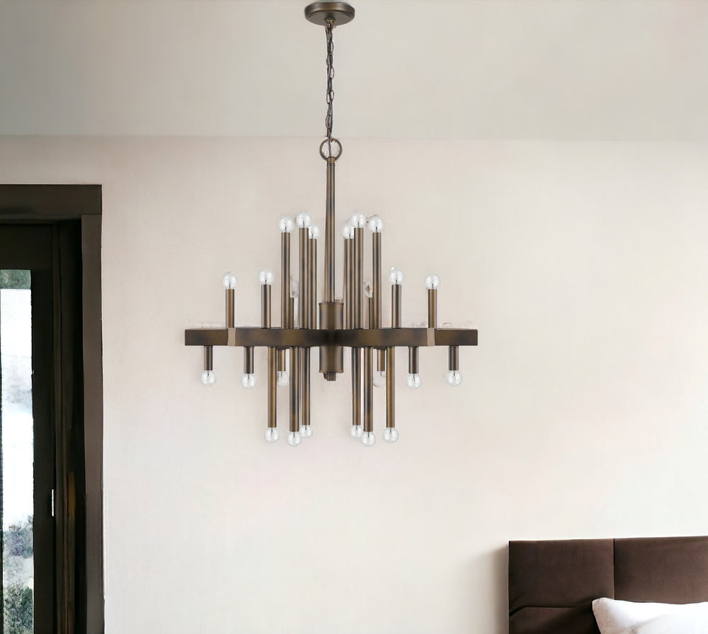 Homeroots Brown Candle Style Multi Light Metal Dimmable Chandelier   398047