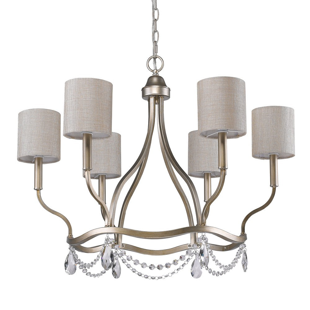 Homeroots Gold Candle Style Six Light Metal Dimmable Chandelier With White Shades   398048