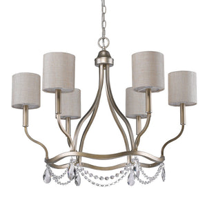 Homeroots Gold Candle Style Six Light Metal Dimmable Chandelier With White Shades   398048