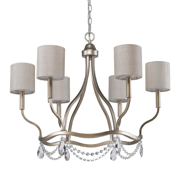 Homeroots Gold Candle Style Six Light Metal Dimmable Chandelier With White Shades   398048