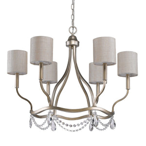 Homeroots Gold Candle Style Six Light Metal Dimmable Chandelier With White Shades   398048