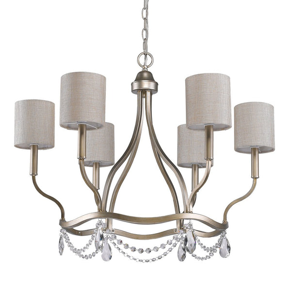 Homeroots Gold Candle Style Six Light Metal Dimmable Chandelier With White Shades   398048