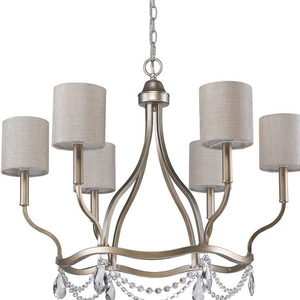 Homeroots Gold Candle Style Six Light Metal Dimmable Chandelier With White Shades   398048