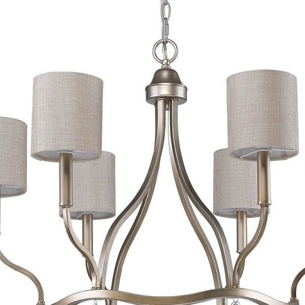 Homeroots Gold Candle Style Six Light Metal Dimmable Chandelier With White Shades   398048