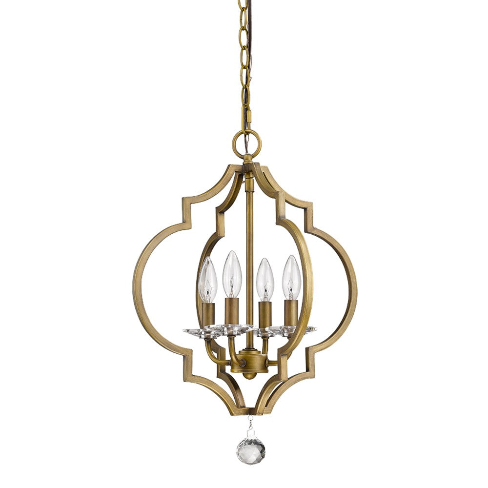 Homeroots Brass Candle Style Four Light Metal And Crystals Dimmable Chandelier   398050