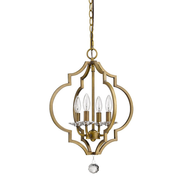 Homeroots Brass Candle Style Four Light Metal And Crystals Dimmable Chandelier   398050