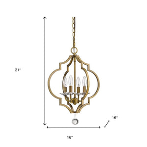 Homeroots Brass Candle Style Four Light Metal And Crystals Dimmable Chandelier   398050