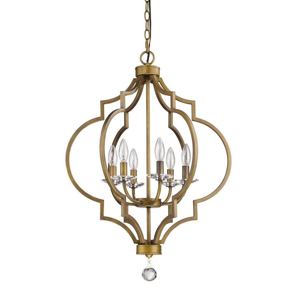 Homeroots Gold And White Candle Style Six Light Metal Dimmable Chandelier   398051