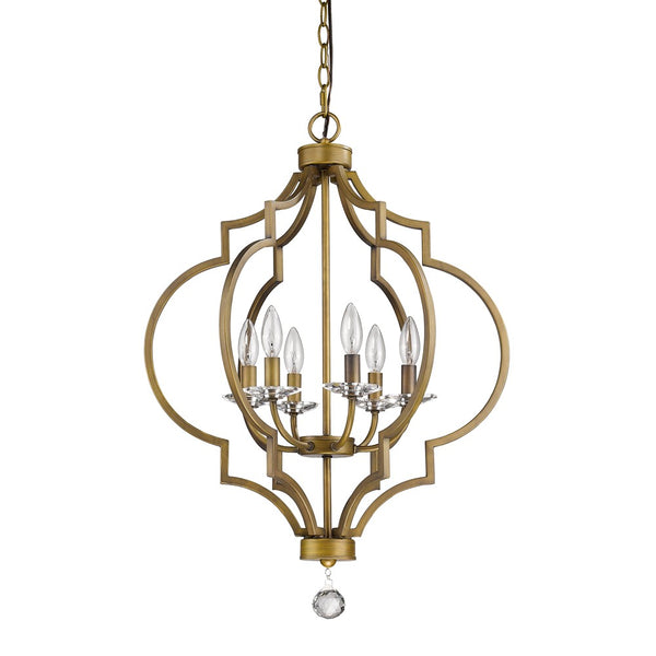 Homeroots Gold And White Candle Style Six Light Metal Dimmable Chandelier   398051