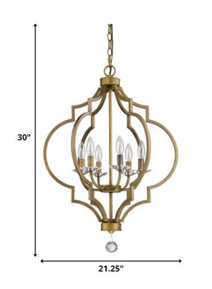 Homeroots Gold And White Candle Style Six Light Metal Dimmable Chandelier   398051