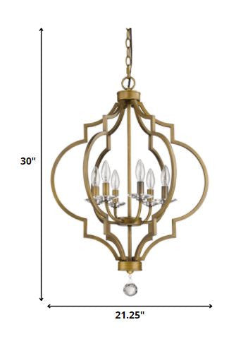 Homeroots Gold And White Candle Style Six Light Metal Dimmable Chandelier   398051