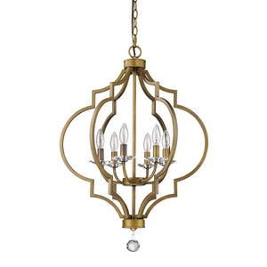 Homeroots Gold And White Candle Style Six Light Metal Dimmable Chandelier   398051
