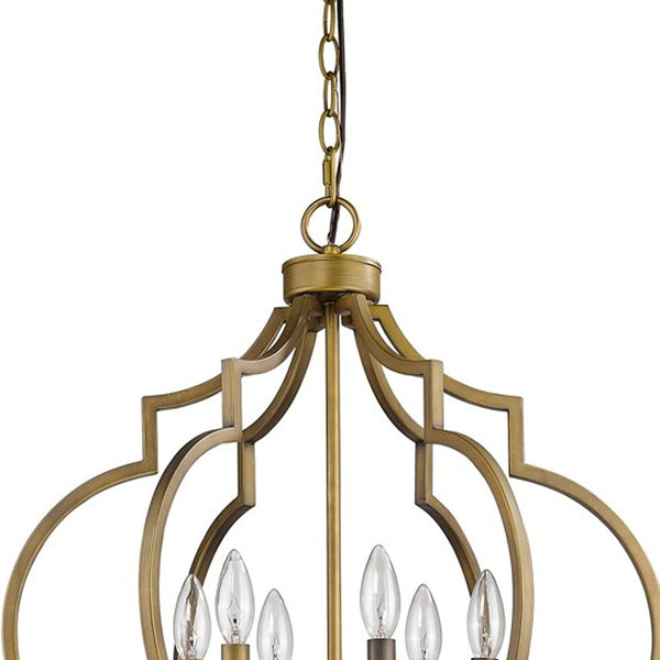 Homeroots Gold And White Candle Style Six Light Metal Dimmable Chandelier   398051