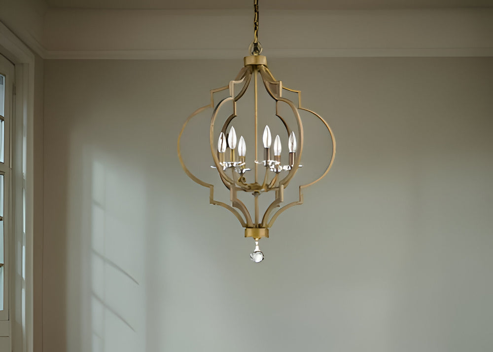 Homeroots Gold And White Candle Style Six Light Metal Dimmable Chandelier   398051