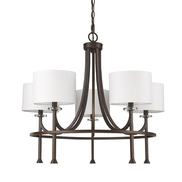 Homeroots Brown Candle Style Five Light Metal And Crystals Dimmable Chandelier With White Shades   398055