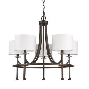 Homeroots Brown Candle Style Five Light Metal And Crystals Dimmable Chandelier With White Shades   398055