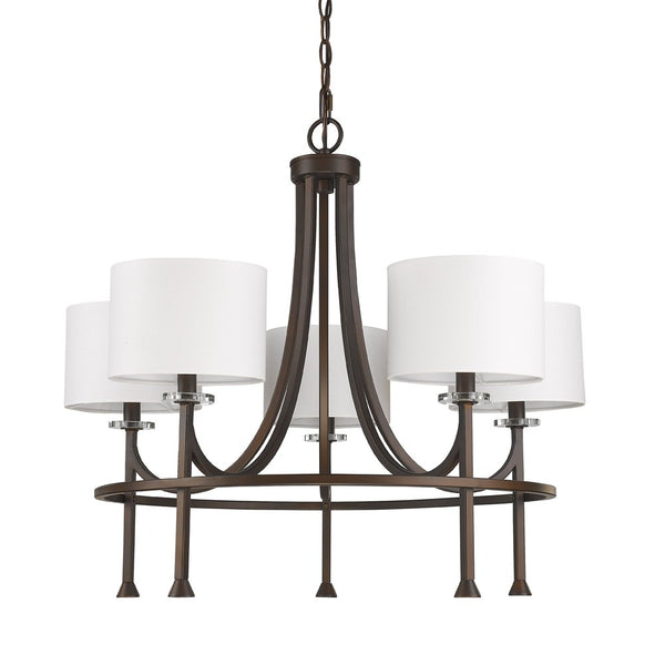 Homeroots Brown Candle Style Five Light Metal And Crystals Dimmable Chandelier With White Shades   398055