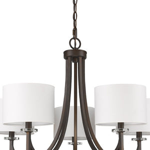 Homeroots Brown Candle Style Five Light Metal And Crystals Dimmable Chandelier With White Shades   398055