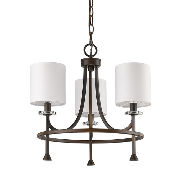 Homeroots Bronze Candle Style Three Light Metal Dimmable Chandelier With White Shades   398057