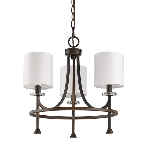 Homeroots Bronze Candle Style Three Light Metal Dimmable Chandelier With White Shades   398057