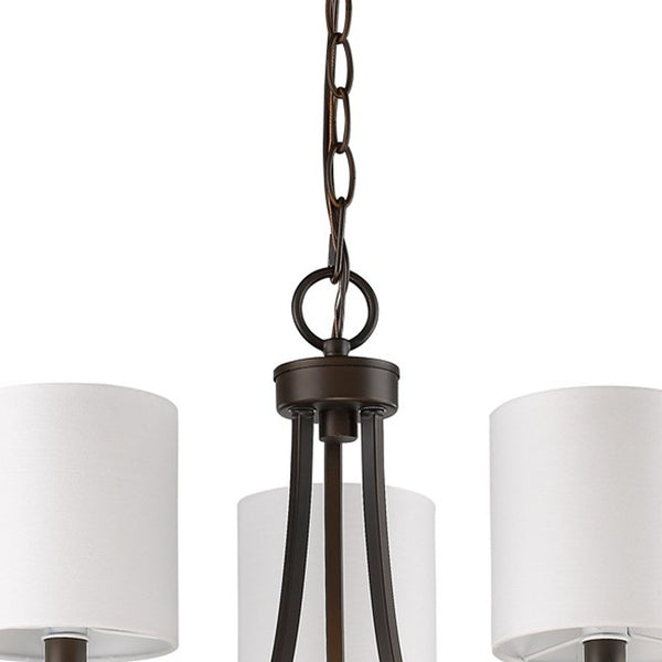Homeroots Bronze Candle Style Three Light Metal Dimmable Chandelier With White Shades   398057