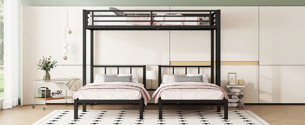 English Elm Twin Triple Bunk Bed Metal L-shaped Frame Sleeps Three Kids White Finish W1580S00438