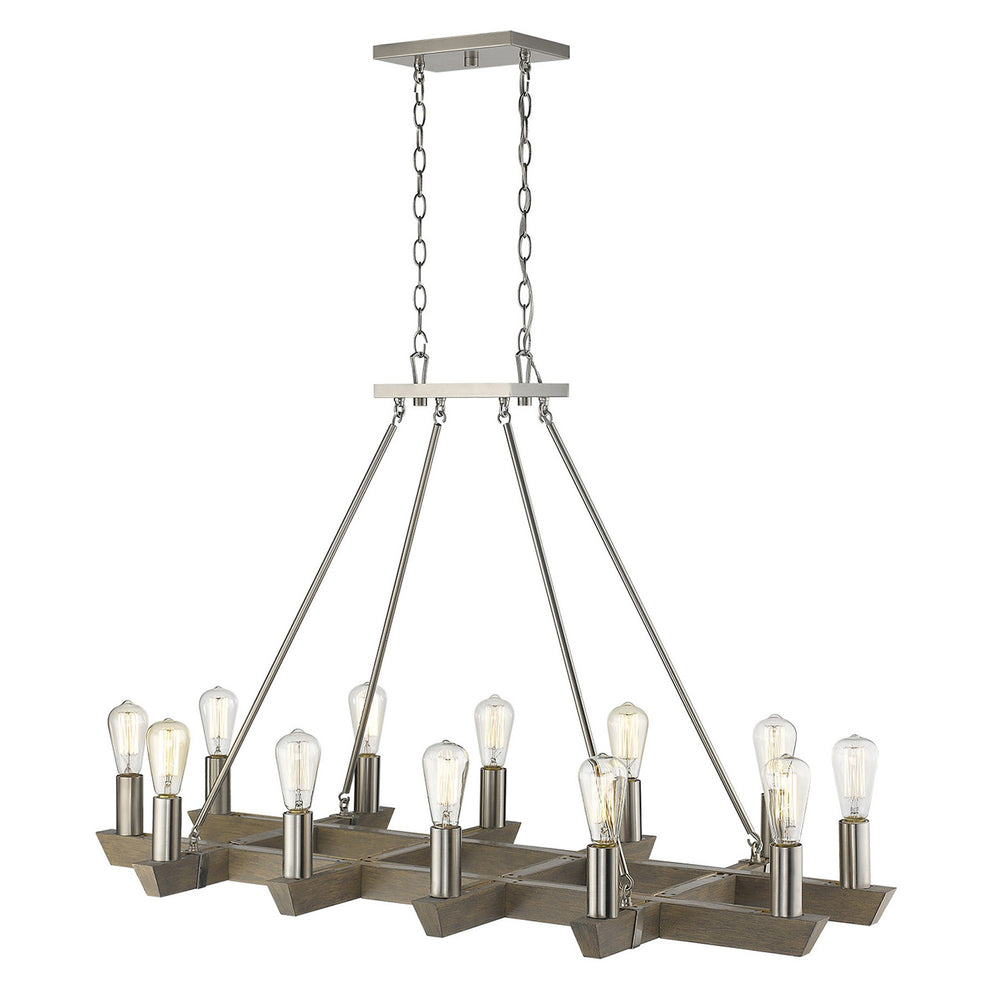 Homeroots Silver Kitchen Island Twelve Light Metal Dimmable Chandelier   398061