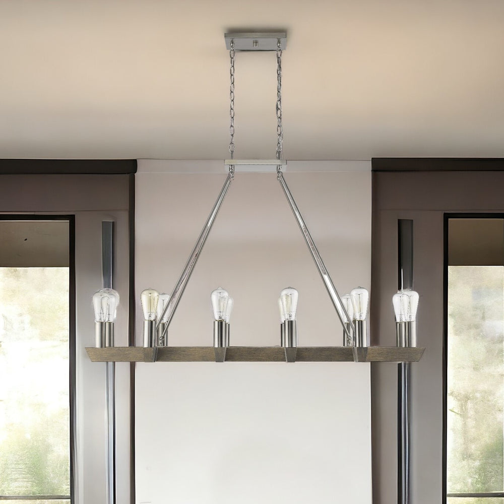 Homeroots Silver Kitchen Island Twelve Light Metal Dimmable Chandelier   398061