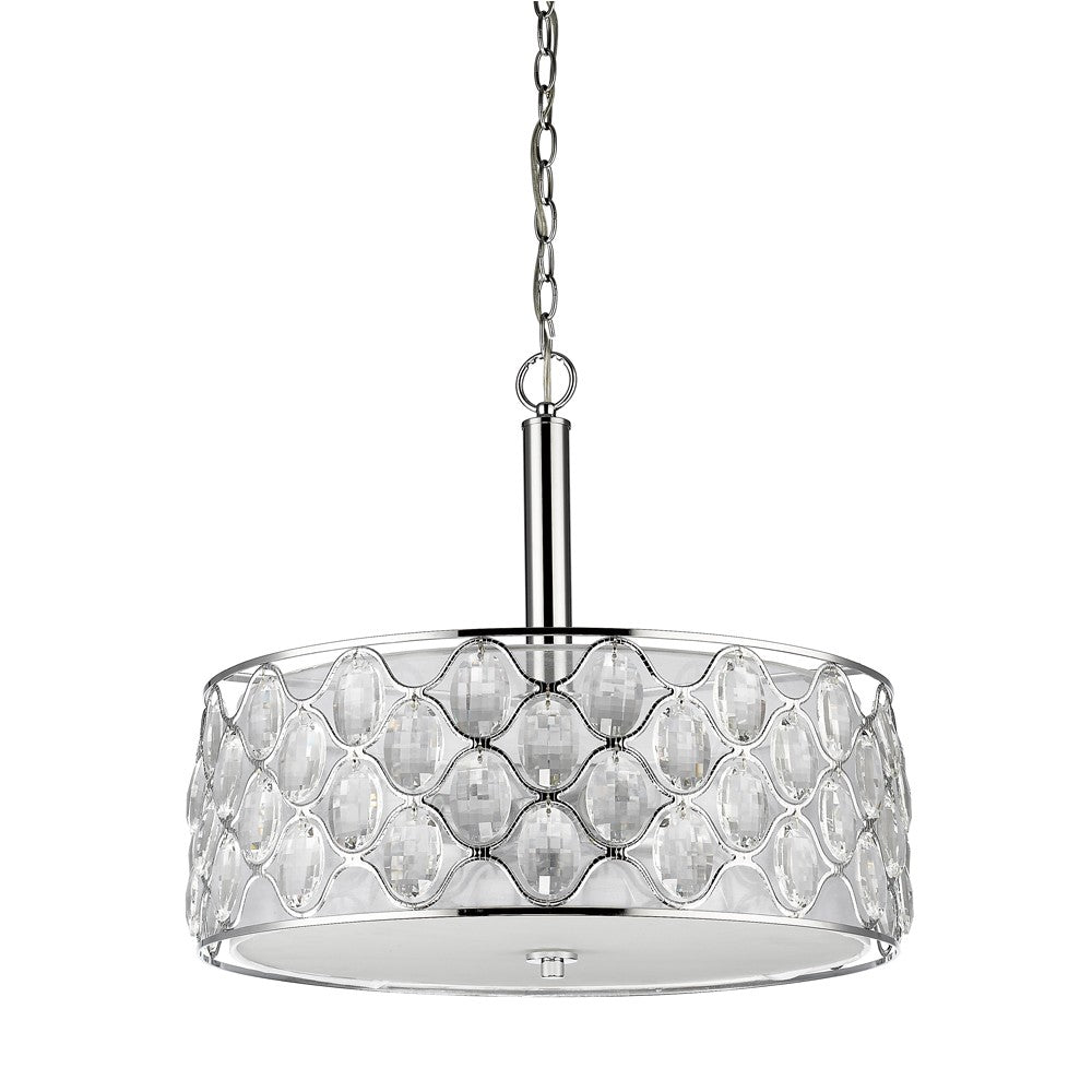 Homeroots Isabella 4-light Polished Nickel Drum Pendant With Crystal Accents   398063