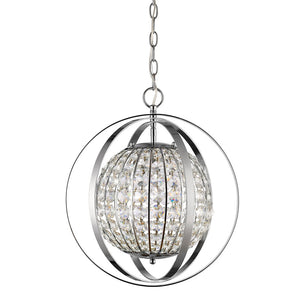 Homeroots Olivia 1-light Polished Nickel Crystal Globe Pendant   398064
