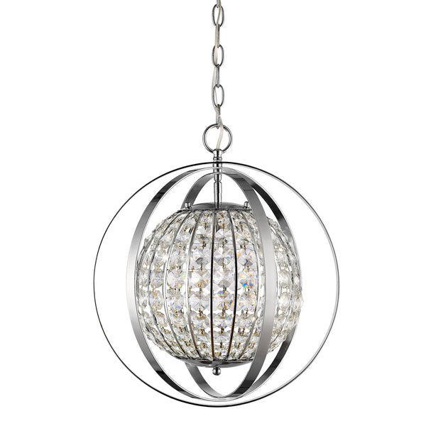 Homeroots Olivia 1-light Polished Nickel Crystal Globe Pendant   398064